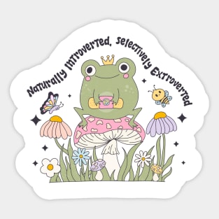 Charming Introverted Frog with Crown and Mushrooms Sticker